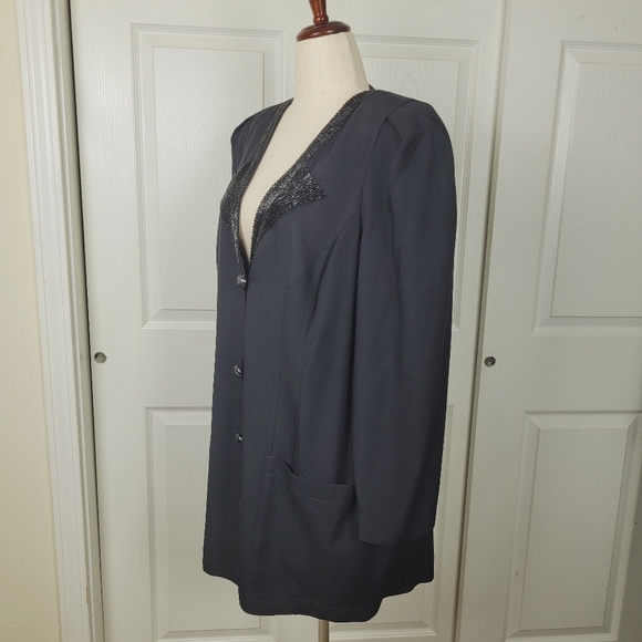GEMINI NITES Women's Blazer. Size 16. Vintage. Black Beaded 1980s Dressy Jacket. - Picture 7 of 16